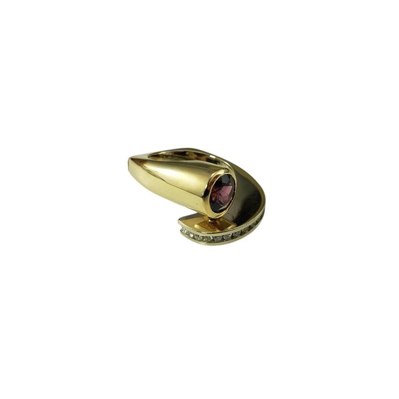 14K Two Tone Gold Garnet & Diamond Bypass Ring Size 6.5 #19748 - Picture 4 of 9